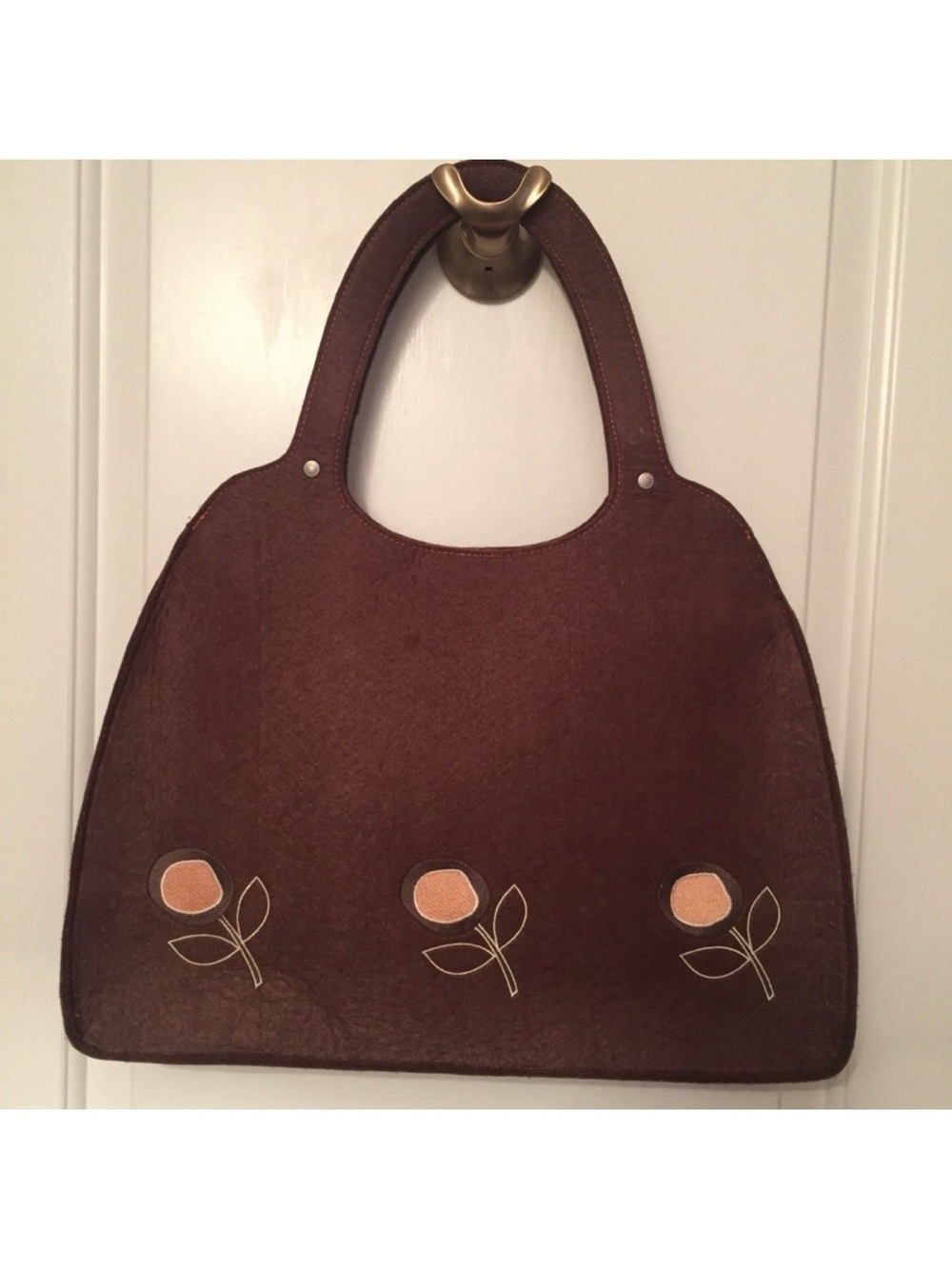 HOYDEN LIFE BAG BROWN FELTED SHOULDER HAND FLORAL FABRIC